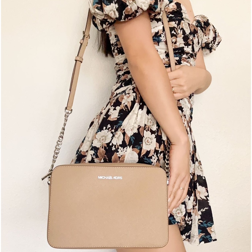 Michael Kors Jet Set Large East West Saffiano Leather Crossbody Bag Camel